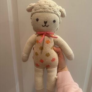 Charming Knit Sheep Plush with Colorful Dots